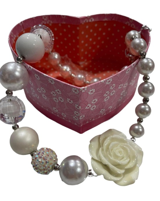 Pearl Ceramic Rose Necklace